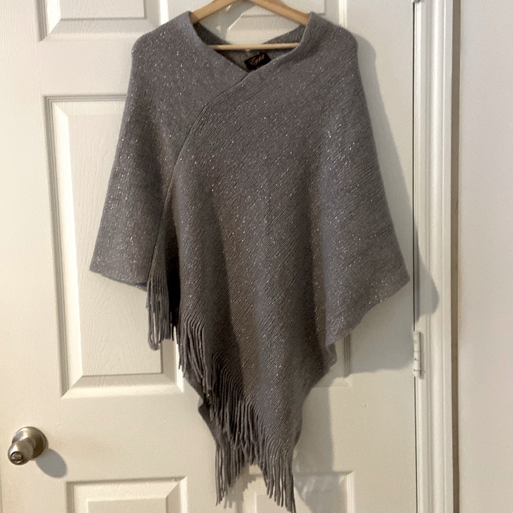 Knit Poncho with Fringe - New with Tag